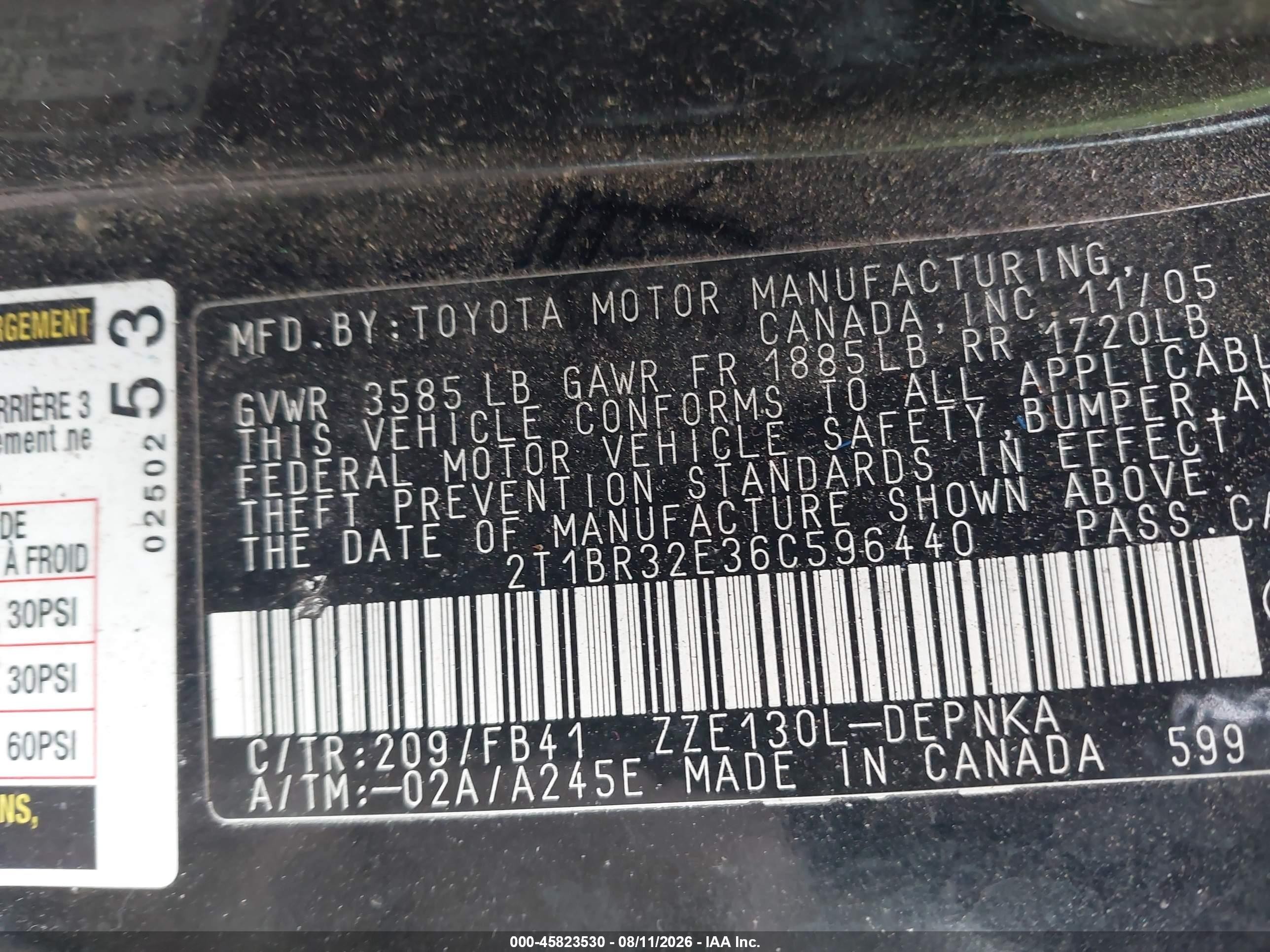 2006 Toyota Corolla Le Black vin: 2T1BR32E36C596440