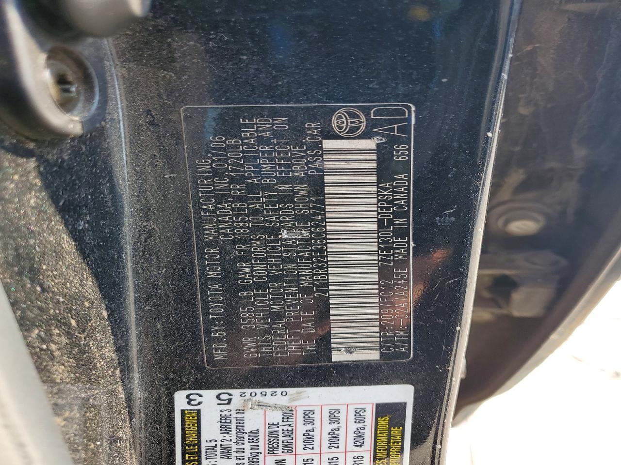 2006 Toyota Corolla Black vin: 2T1BR32E36C624771