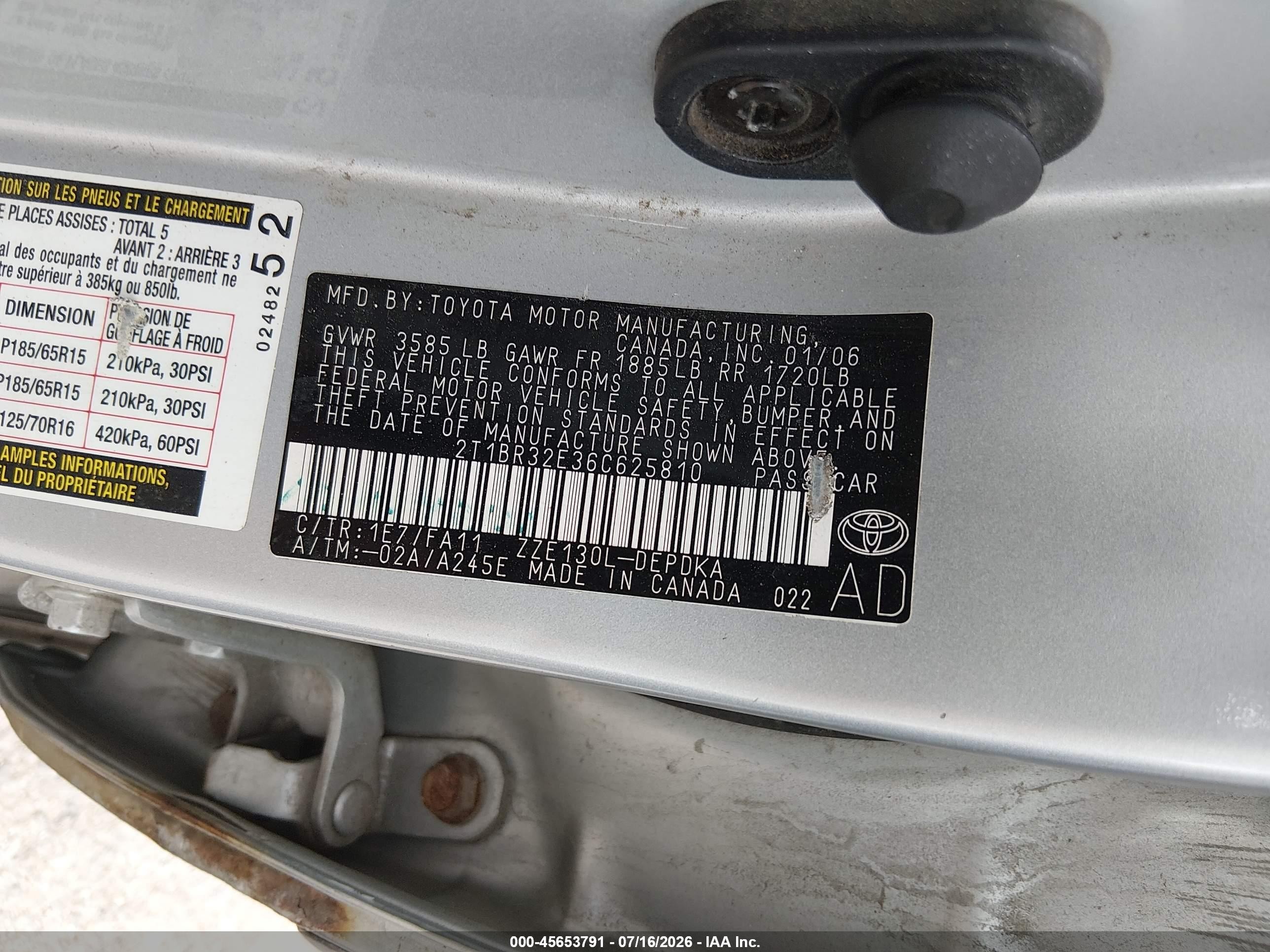 2006 Toyota Corolla Ce Серебряный vin: 2T1BR32E36C625810
