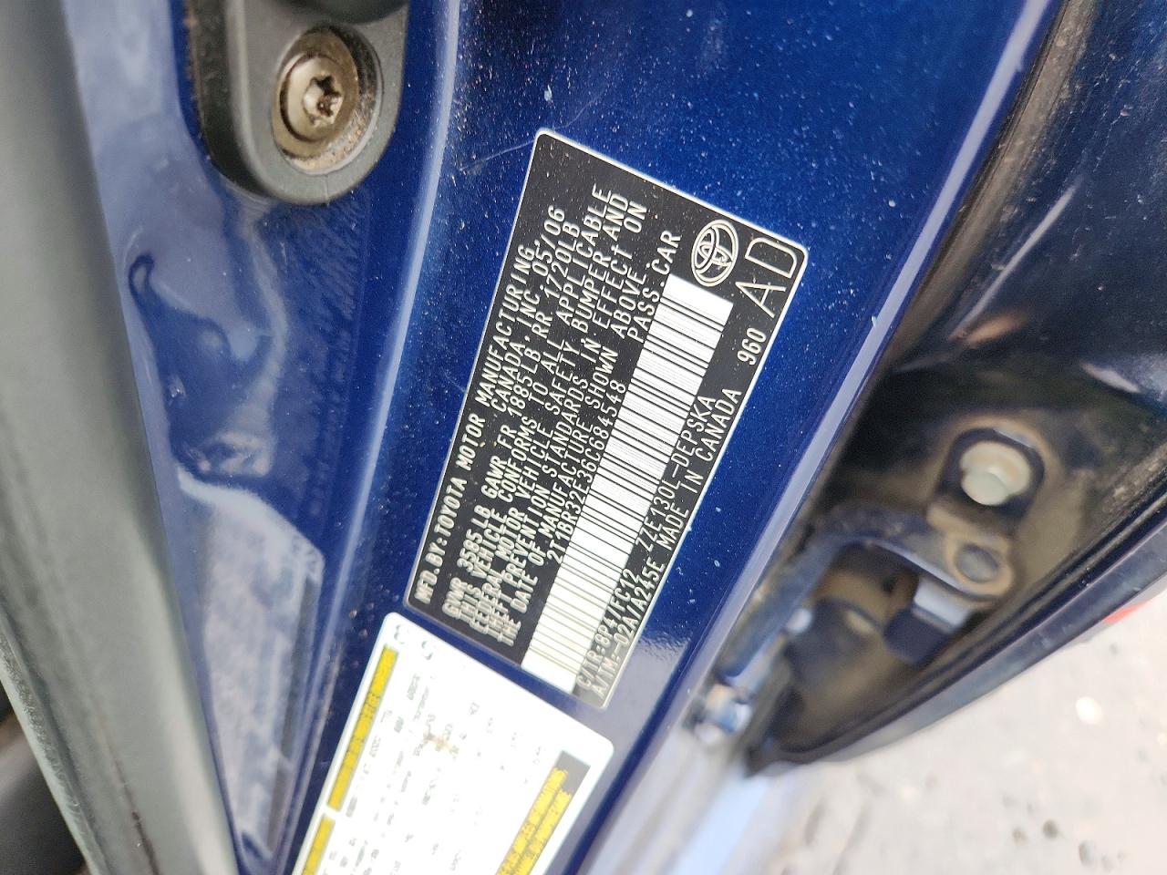 2006 Toyota Corolla S Blue vin: 2T1BR32E36C684548
