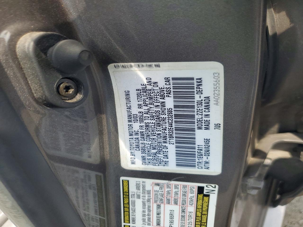 2004 Toyota Corolla Le Gray vin: 2T1BR32E44C232685