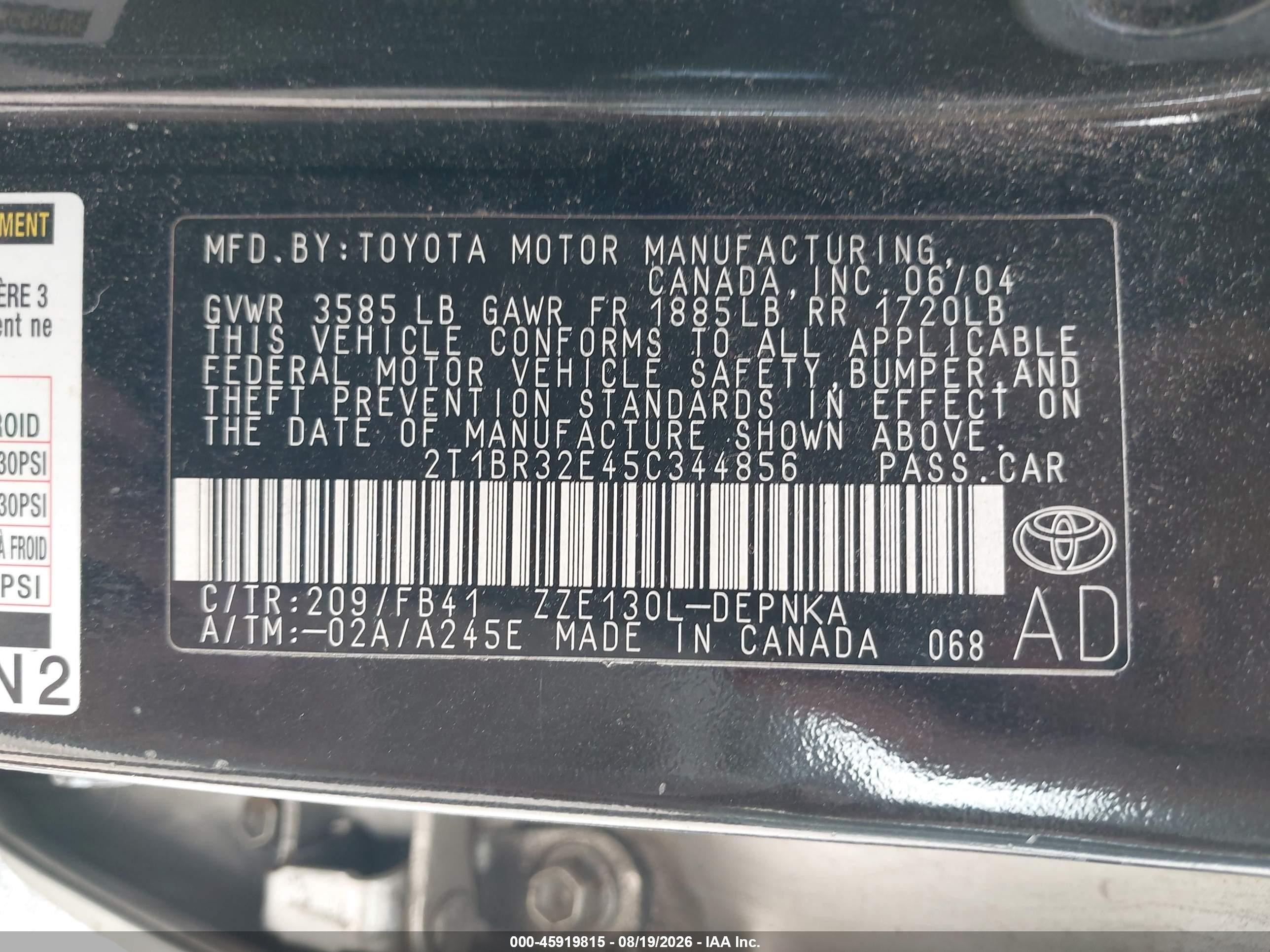 2005 Toyota Corolla Le Black vin: 2T1BR32E45C344856