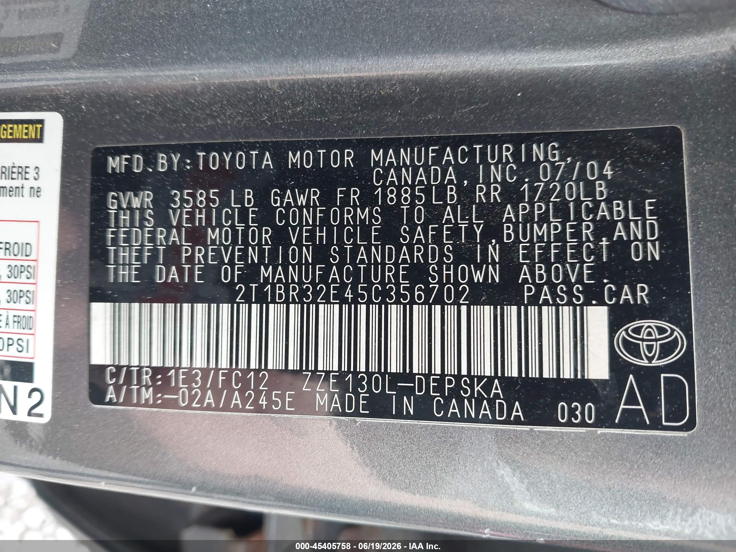 2005 Toyota Corolla S Gray vin: 2T1BR32E45C356702