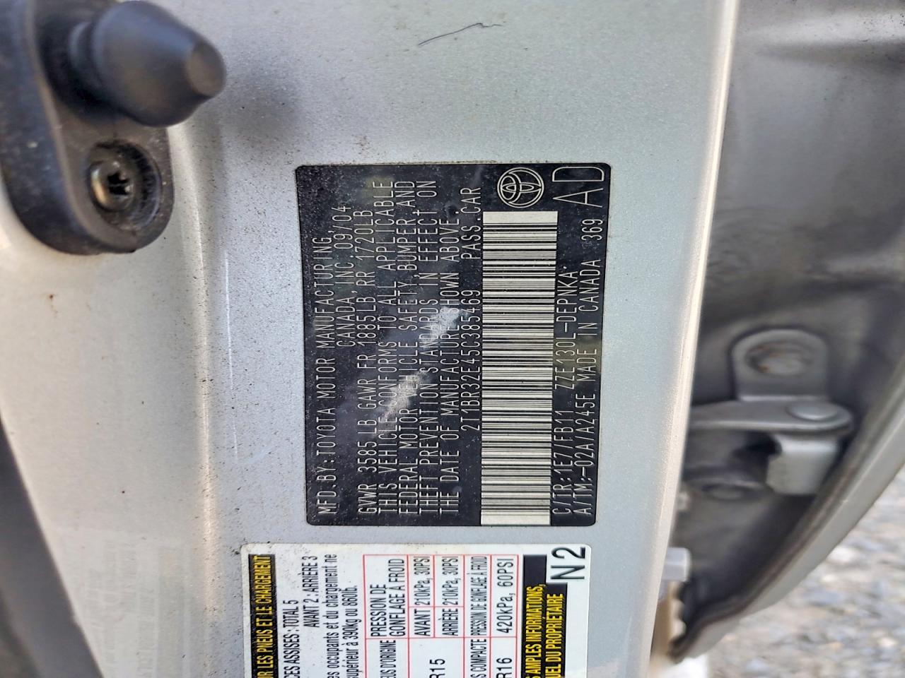 2005 Toyota Corolla Le Silver vin: 2T1BR32E45C385469