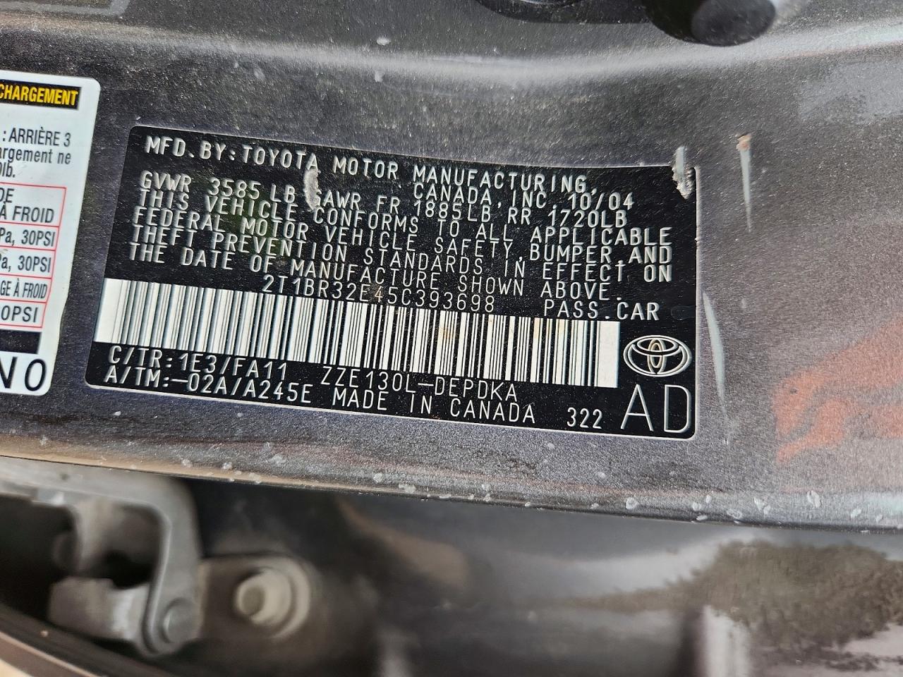 2005 Toyota Corolla Ce Gray vin: 2T1BR32E45C393698