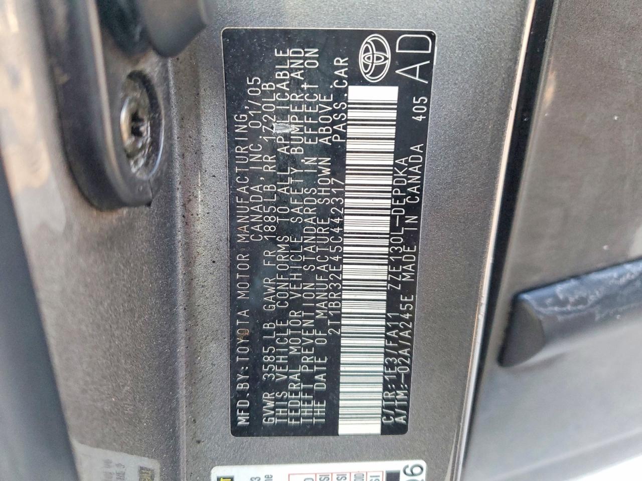 2005 Toyota Corolla Ce Gray vin: 2T1BR32E45C442317
