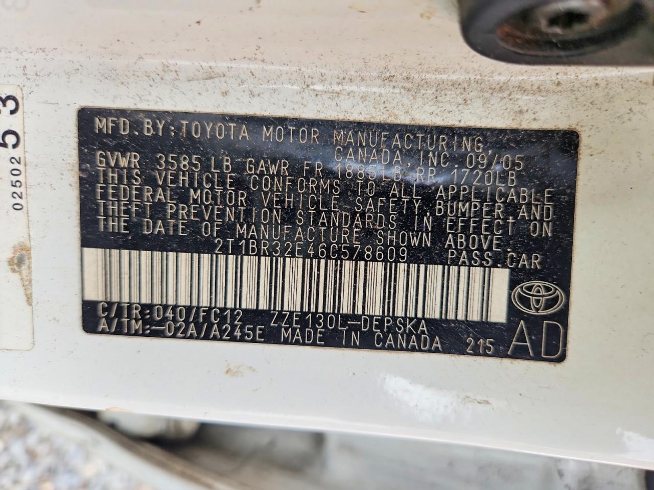 2006 Toyota Corolla S Белый vin: 2T1BR32E46C578609