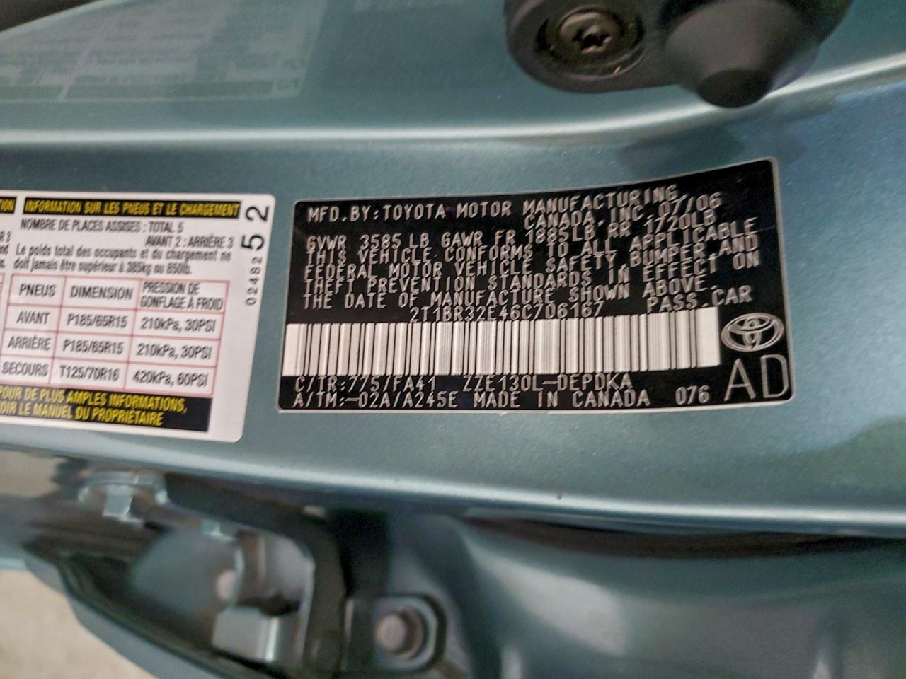 2006 Toyota Corolla Ce Blue vin: 2T1BR32E46C706167
