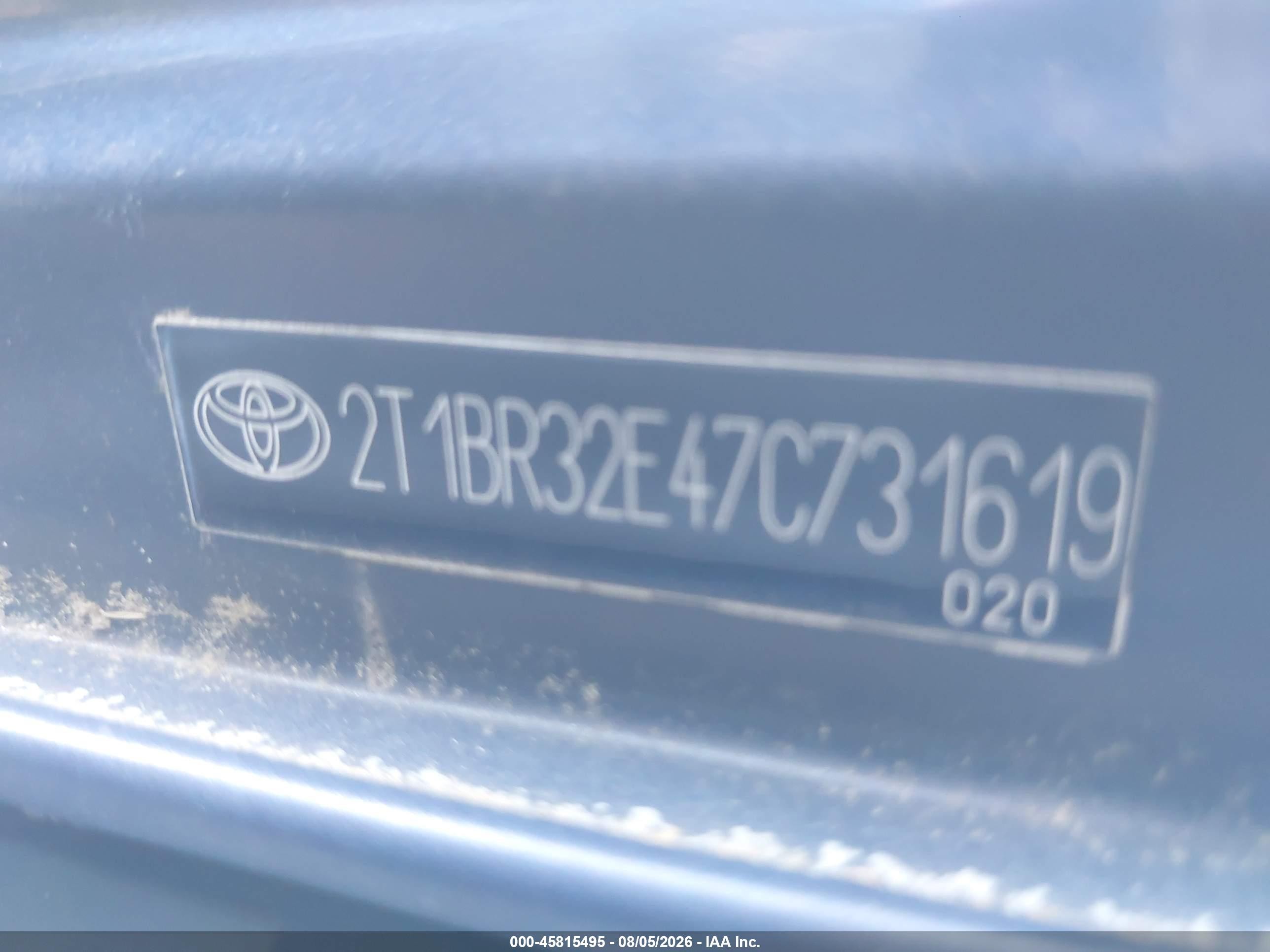 2007 Toyota Corolla S Синий vin: 2T1BR32E47C731619