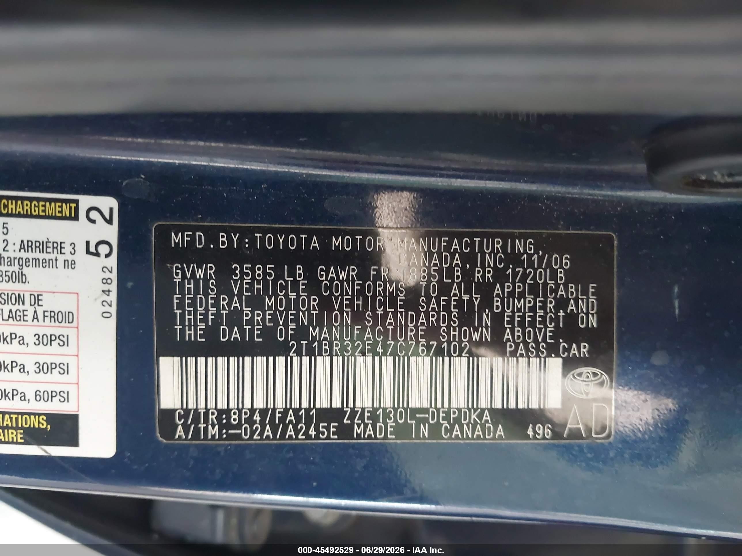 2007 Toyota Corolla Ce Синий vin: 2T1BR32E47C767102