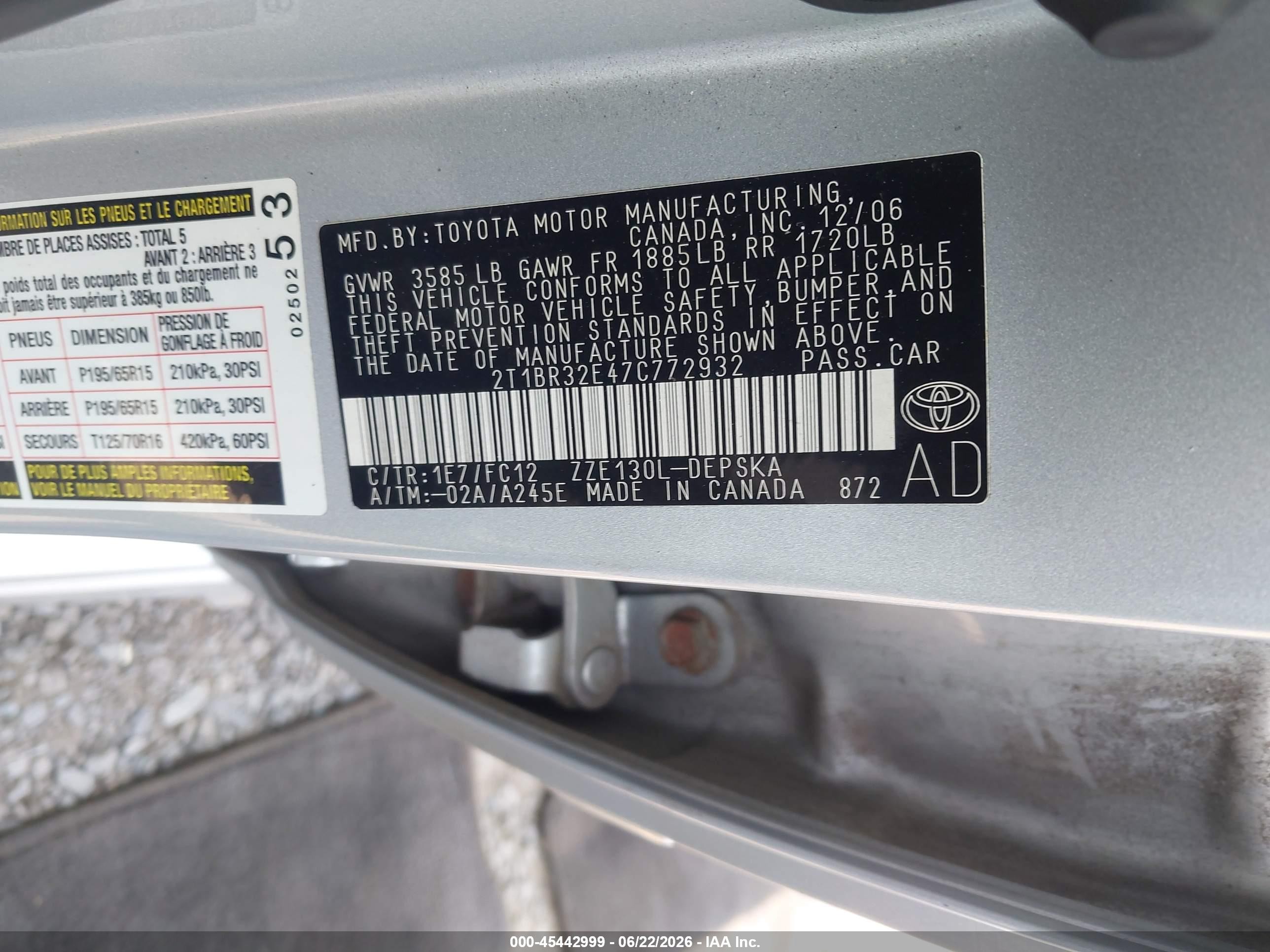 2007 Toyota Corolla S Silver vin: 2T1BR32E47C772932
