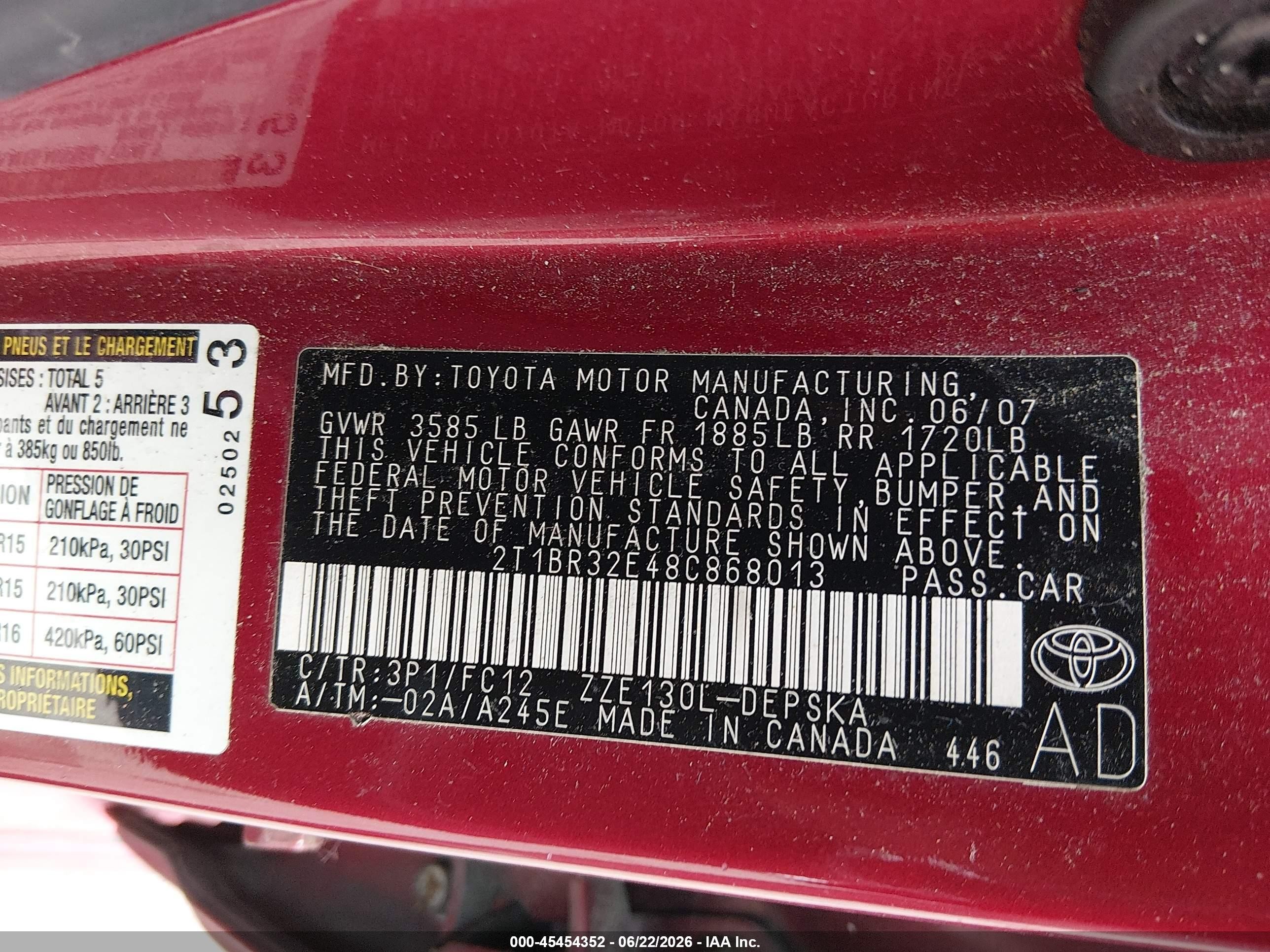 2008 Toyota Corolla S Red vin: 2T1BR32E48C868013