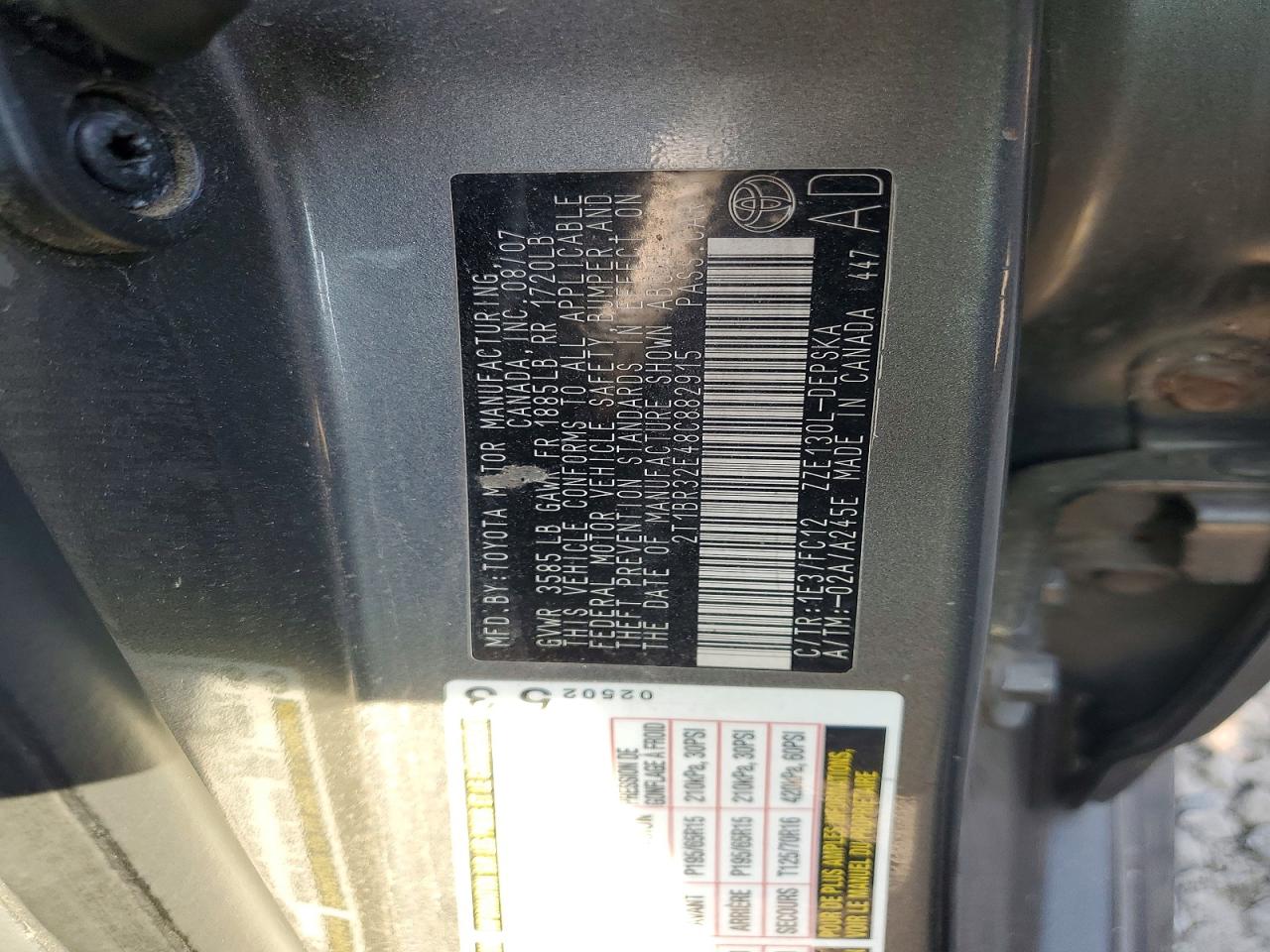 2008 Toyota Corolla S Серый vin: 2T1BR32E48C882915