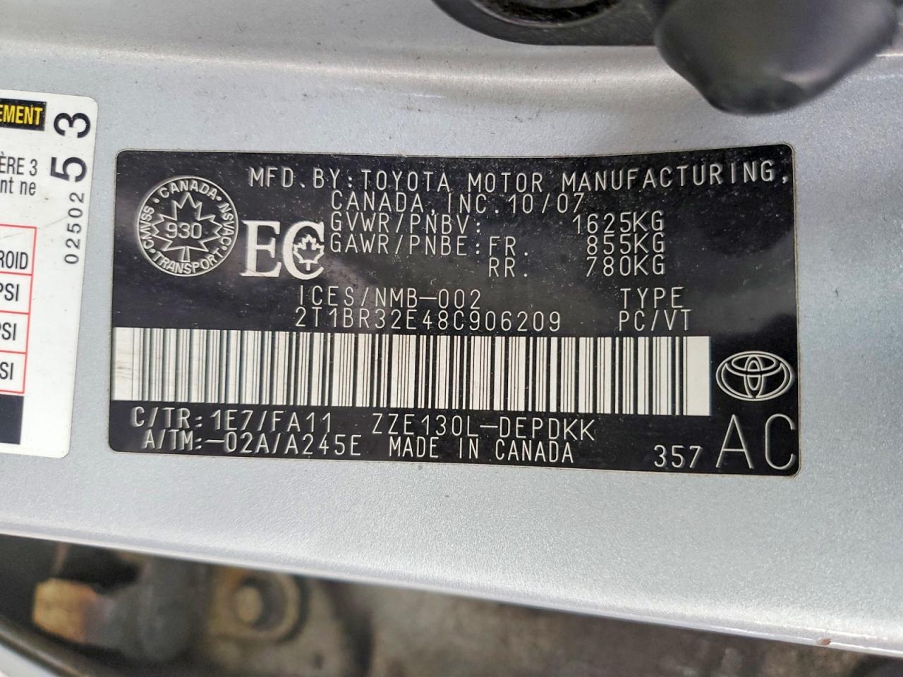 2008 Toyota Corolla Ce Silver vin: 2T1BR32E48C906209