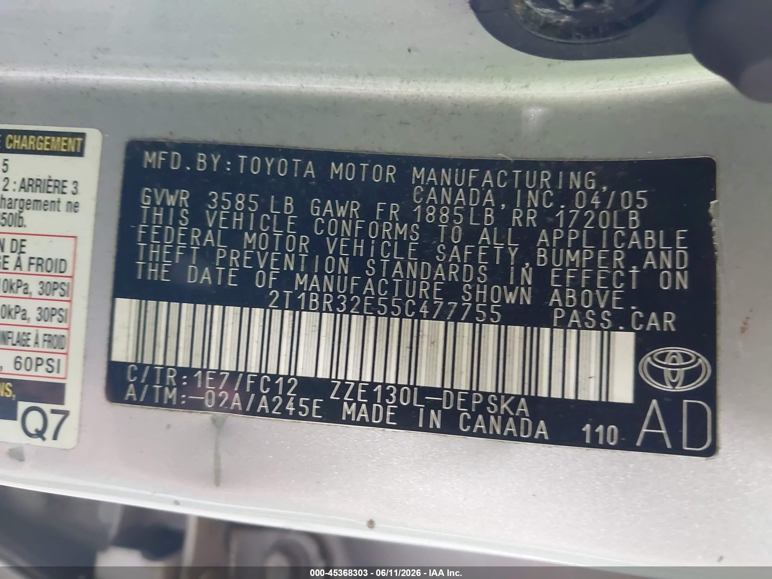 2005 Toyota Corolla S Gray vin: 2T1BR32E55C477755