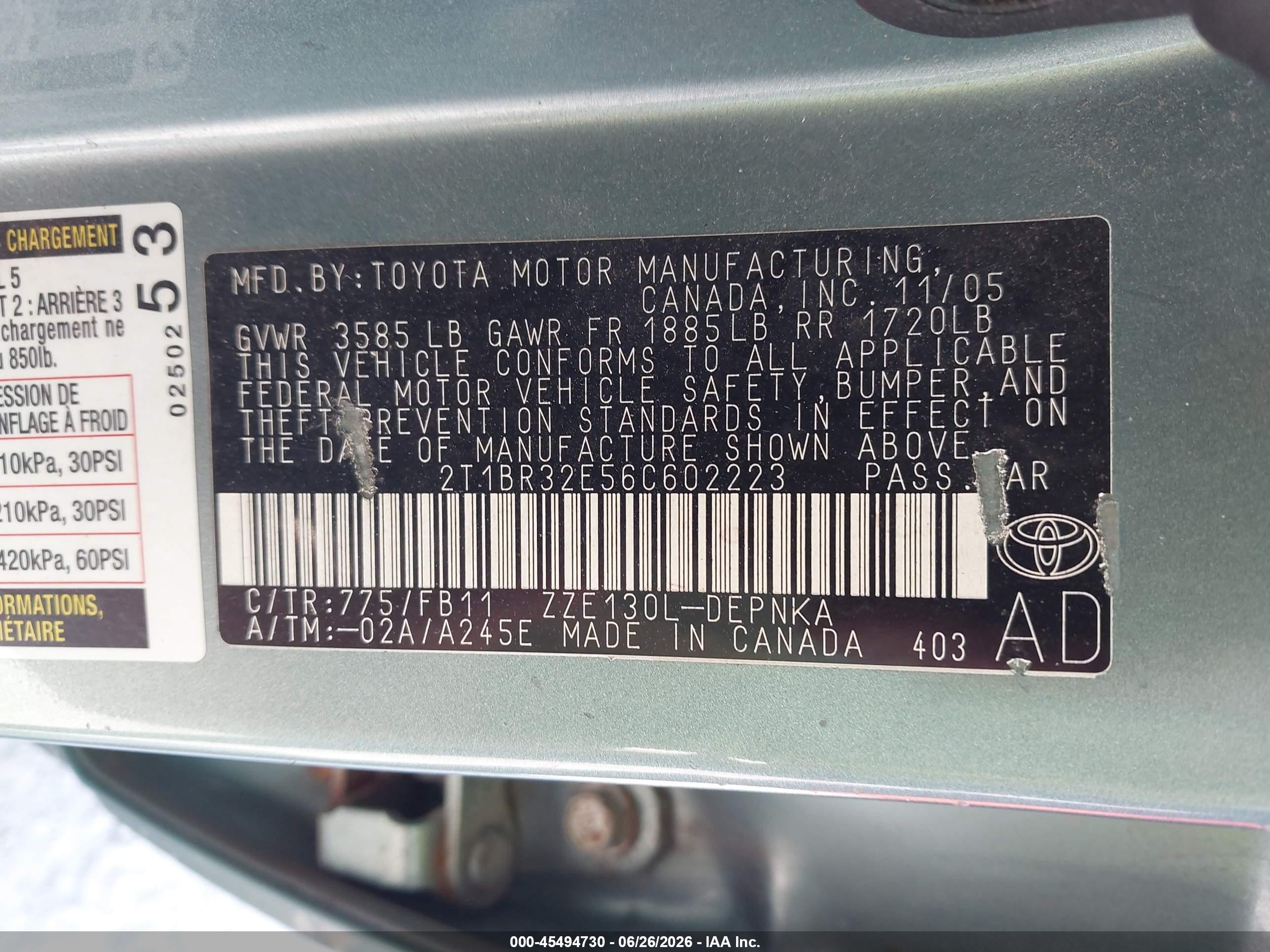 2006 Toyota Corolla Le Gray vin: 2T1BR32E56C602223