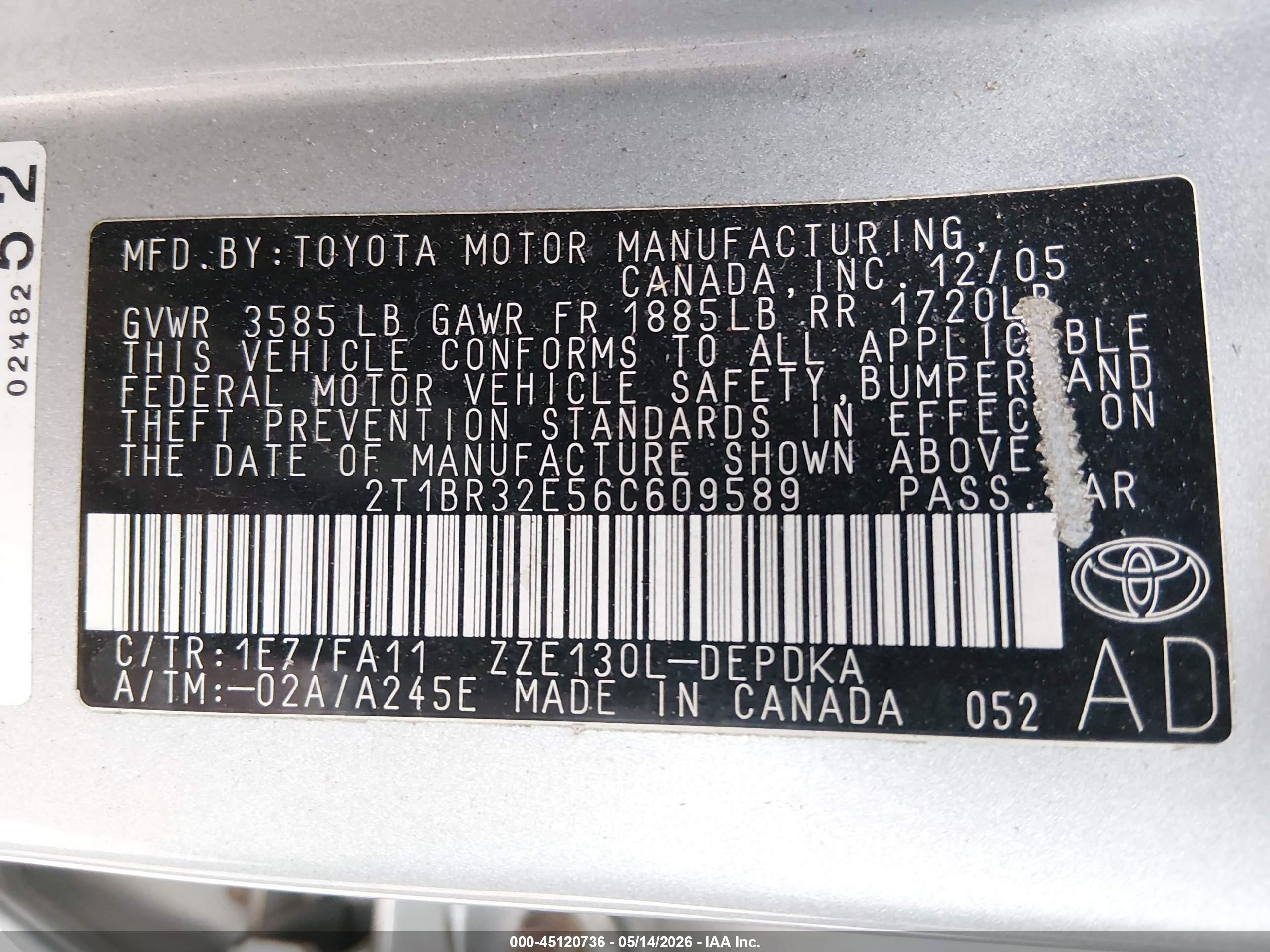 2006 Toyota Corolla Ce Silver vin: 2T1BR32E56C609589