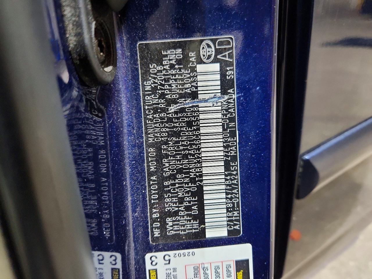 2006 Toyota Corolla Le Blue vin: 2T1BR32E56C615568