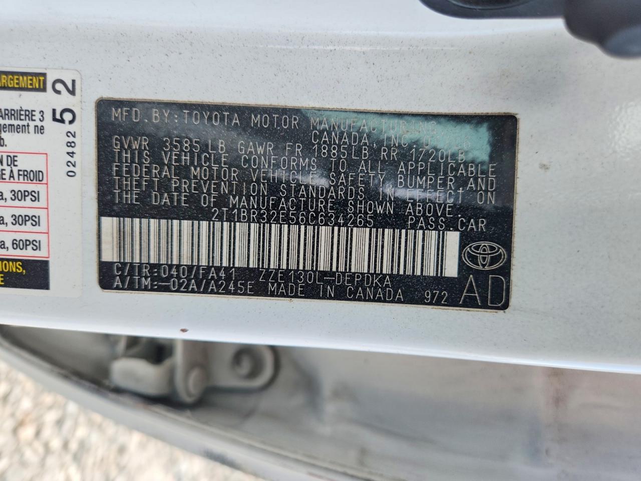 2006 Toyota Corolla Ce Белый vin: 2T1BR32E56C634265