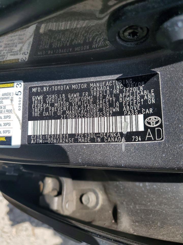 2006 Toyota Corolla Le Gray vin: 2T1BR32E56C695387