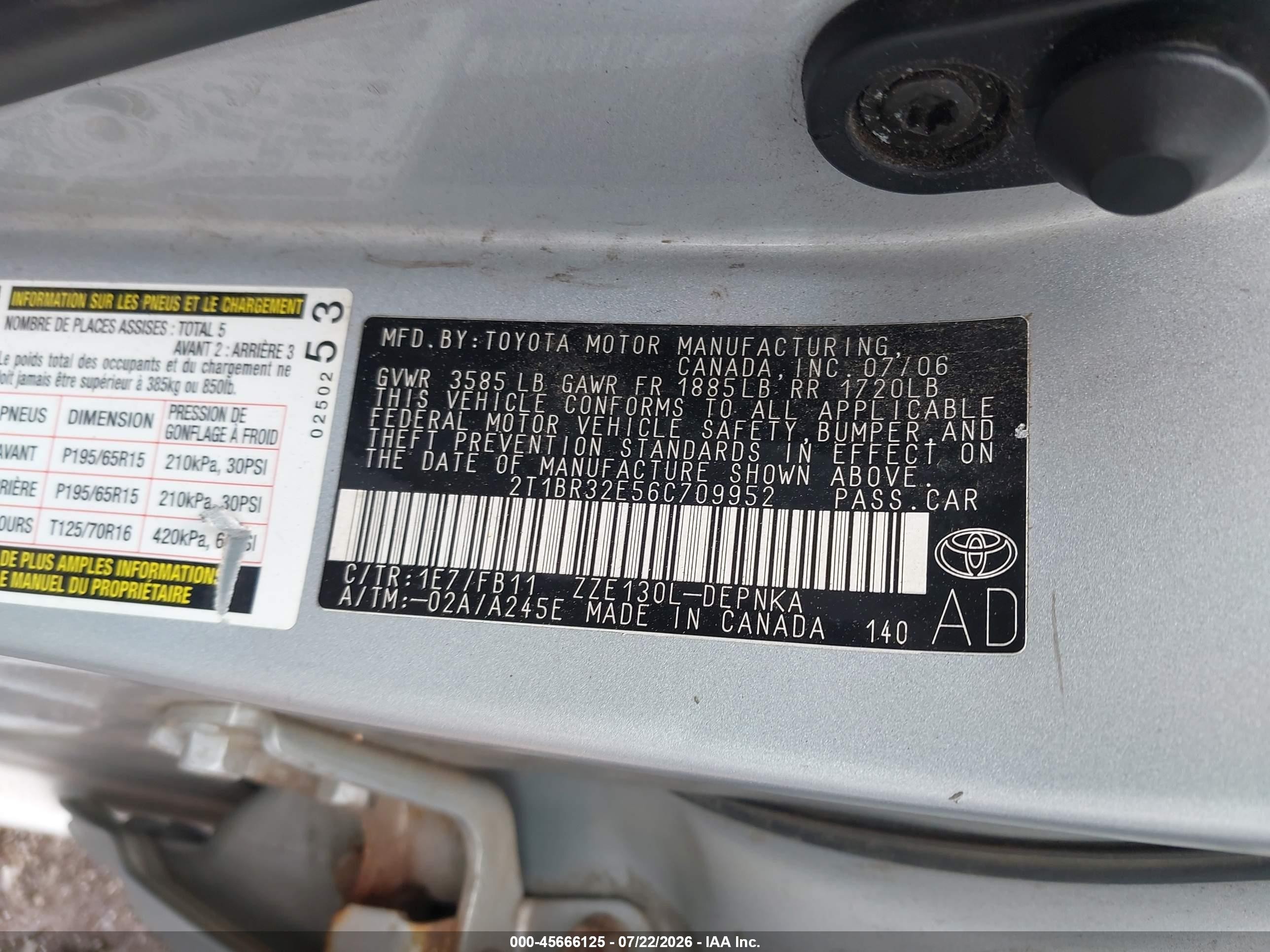 2006 Toyota Corolla Le Silver vin: 2T1BR32E56C709952