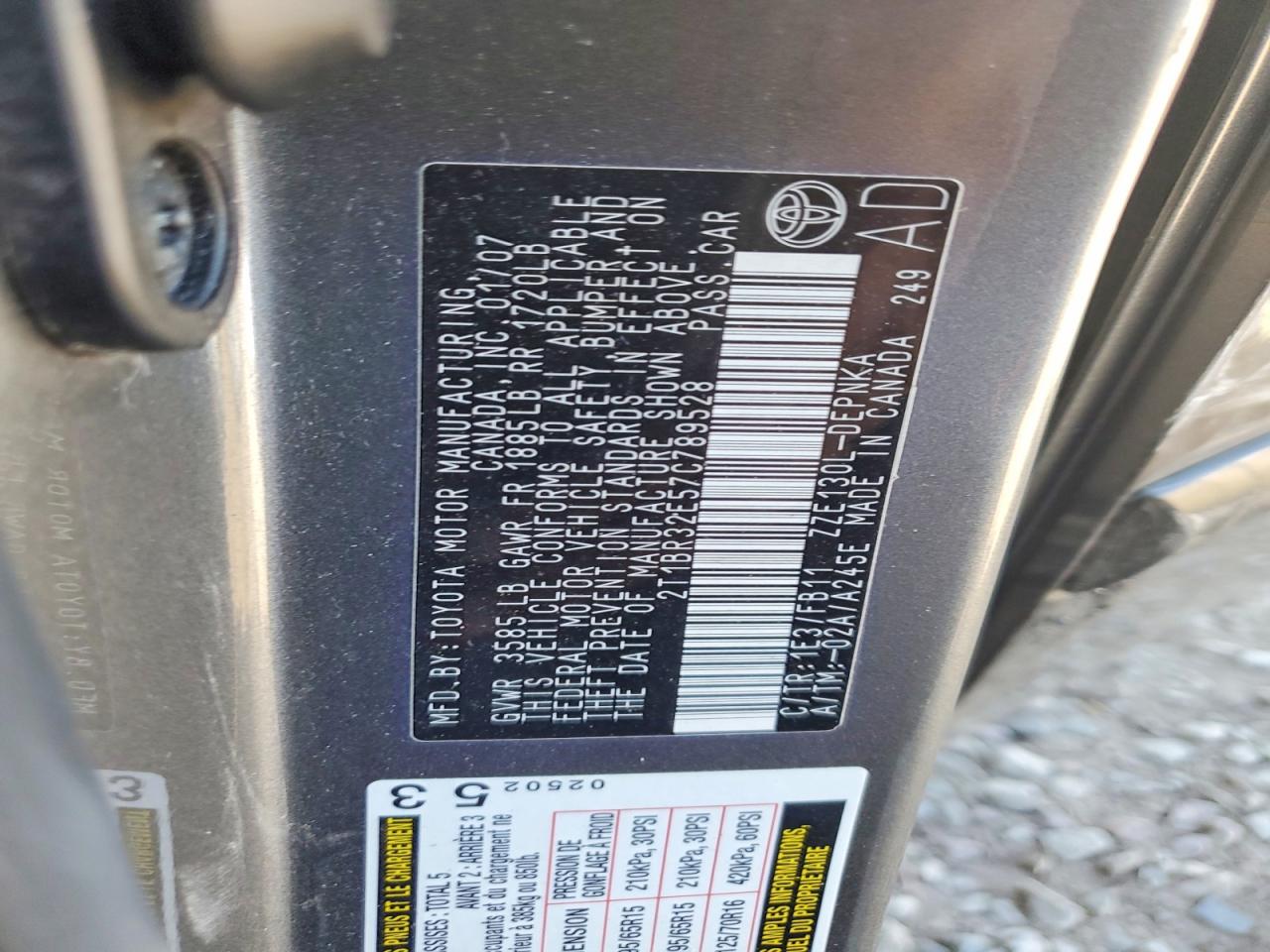 2007 Toyota Corolla Le Silver vin: 2T1BR32E57C789528