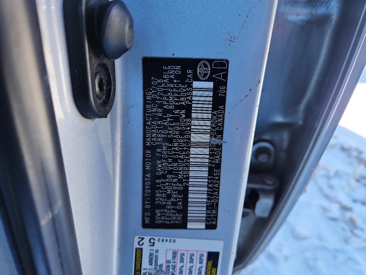 2007 Toyota Corolla Ce Silver vin: 2T1BR32E57C790498