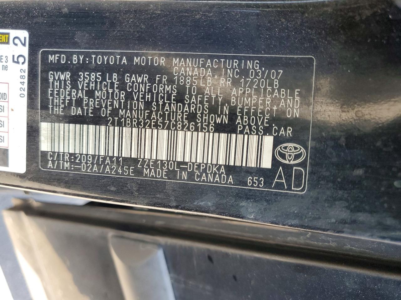 2007 Toyota Corolla Ce Black vin: 2T1BR32E57C826156