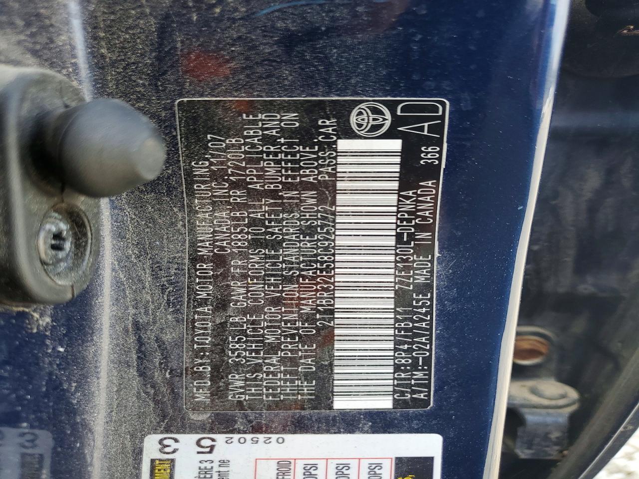 2008 Toyota Corolla Le Синий vin: 2T1BR32E58C925772