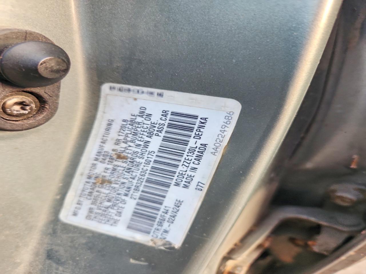 2003 Toyota Corolla Le Gray vin: 2T1BR32E63C160175