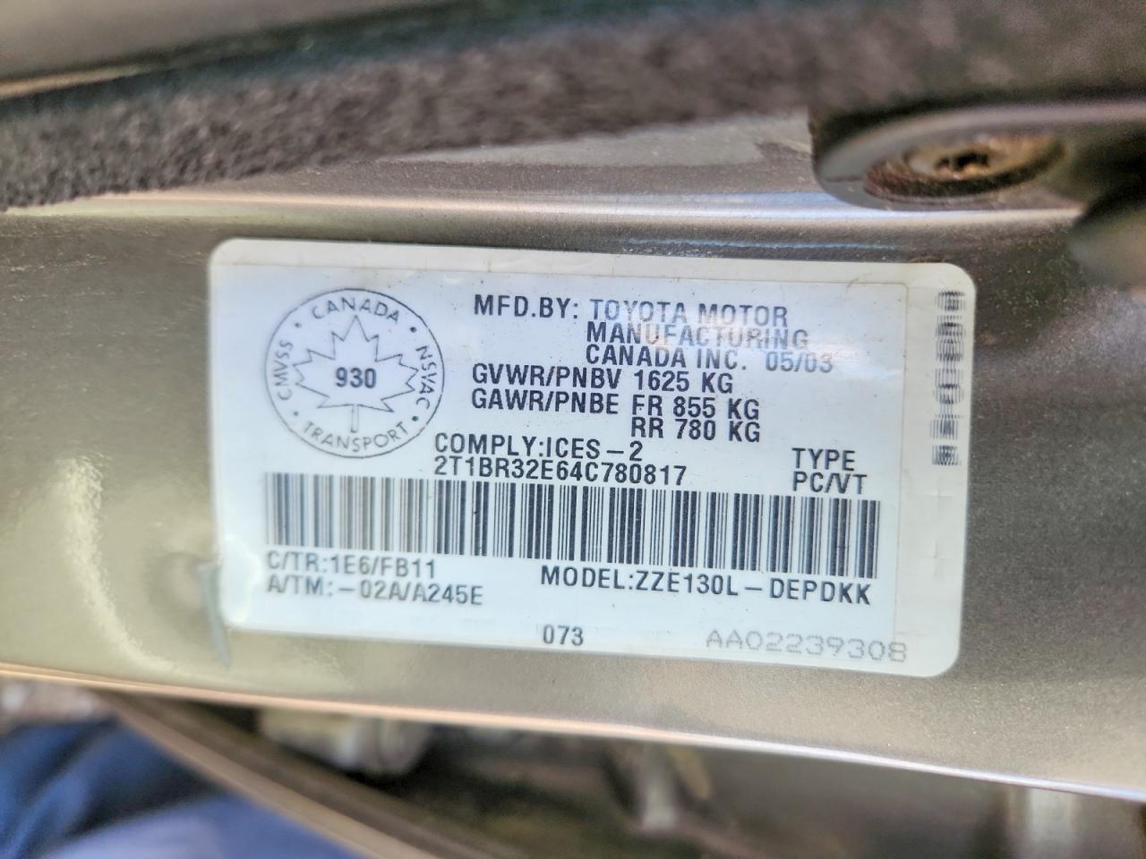 2004 Toyota Corolla Ce Gray vin: 2T1BR32E64C780817