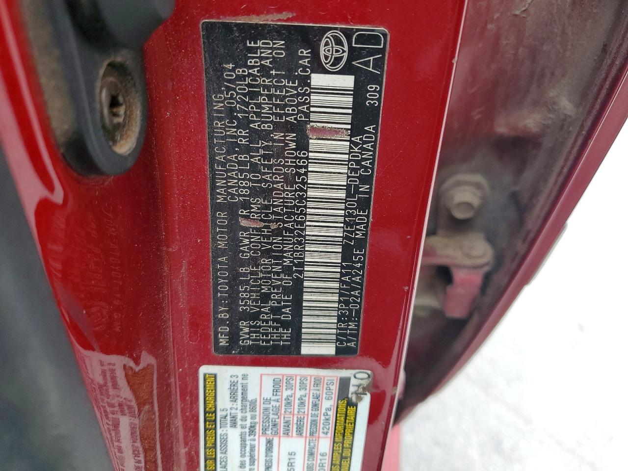 2005 Toyota Corolla Ce Красный vin: 2T1BR32E65C325466
