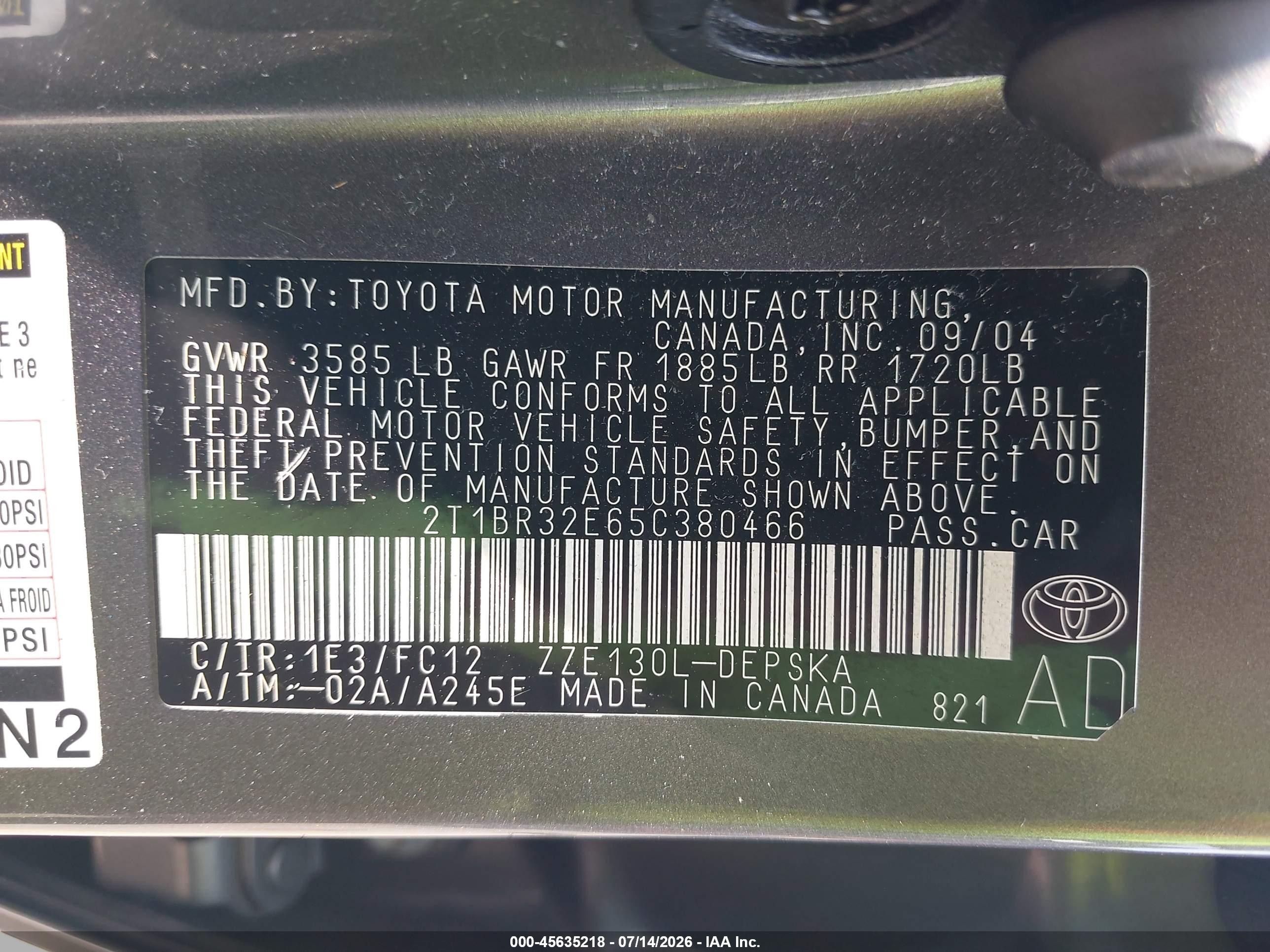 2005 Toyota Corolla S Gray vin: 2T1BR32E65C380466