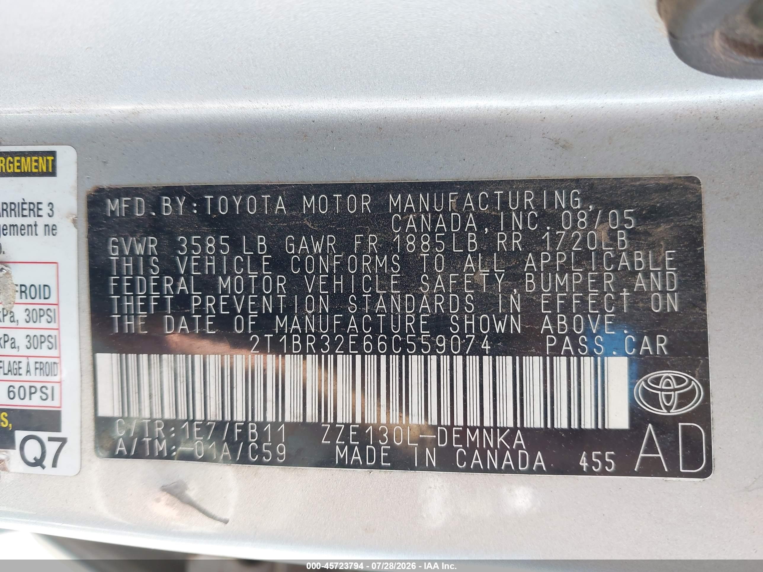 2006 Toyota Corolla Le Silver vin: 2T1BR32E66C559074