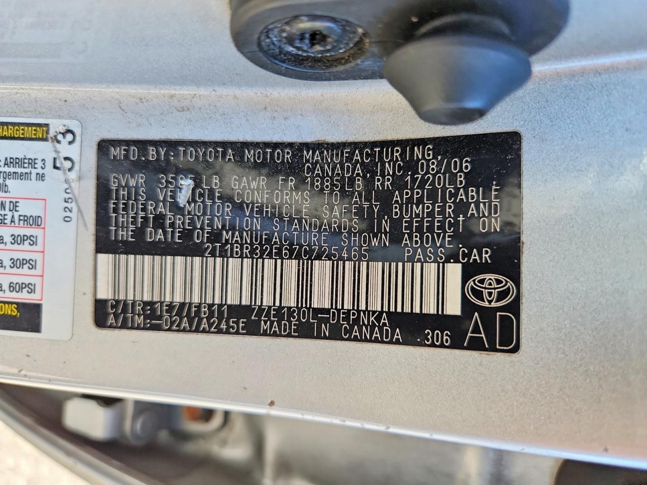 2007 Toyota Corolla Le Silver vin: 2T1BR32E67C725465