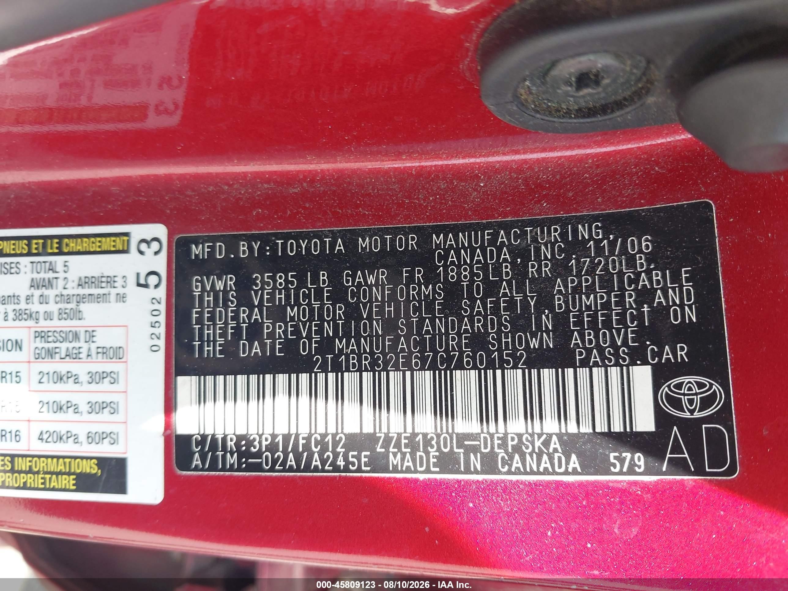 2007 Toyota Corolla S Red vin: 2T1BR32E67C760152