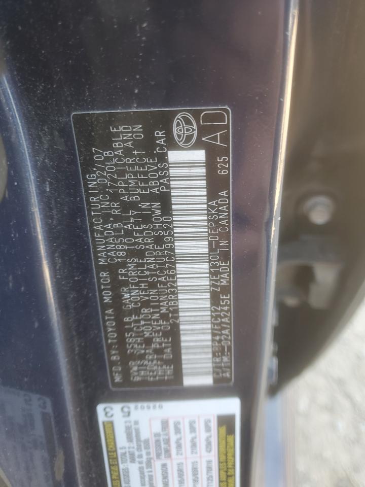 2007 Toyota Corolla S Blue vin: 2T1BR32E67C799520