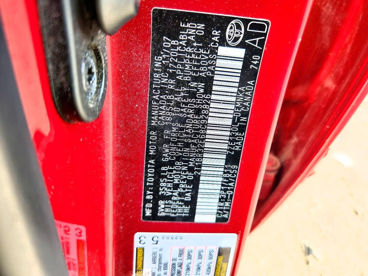 2008 Toyota Corolla Le Red vin: 2T1BR32E68C928826