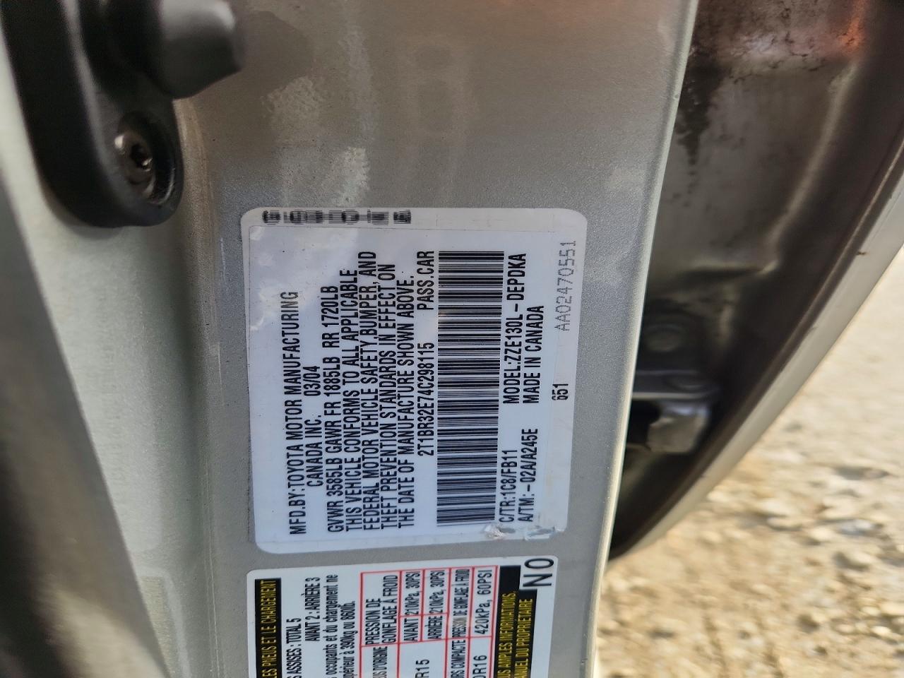 2004 Toyota Corolla Ce Silver vin: 2T1BR32E74C298115