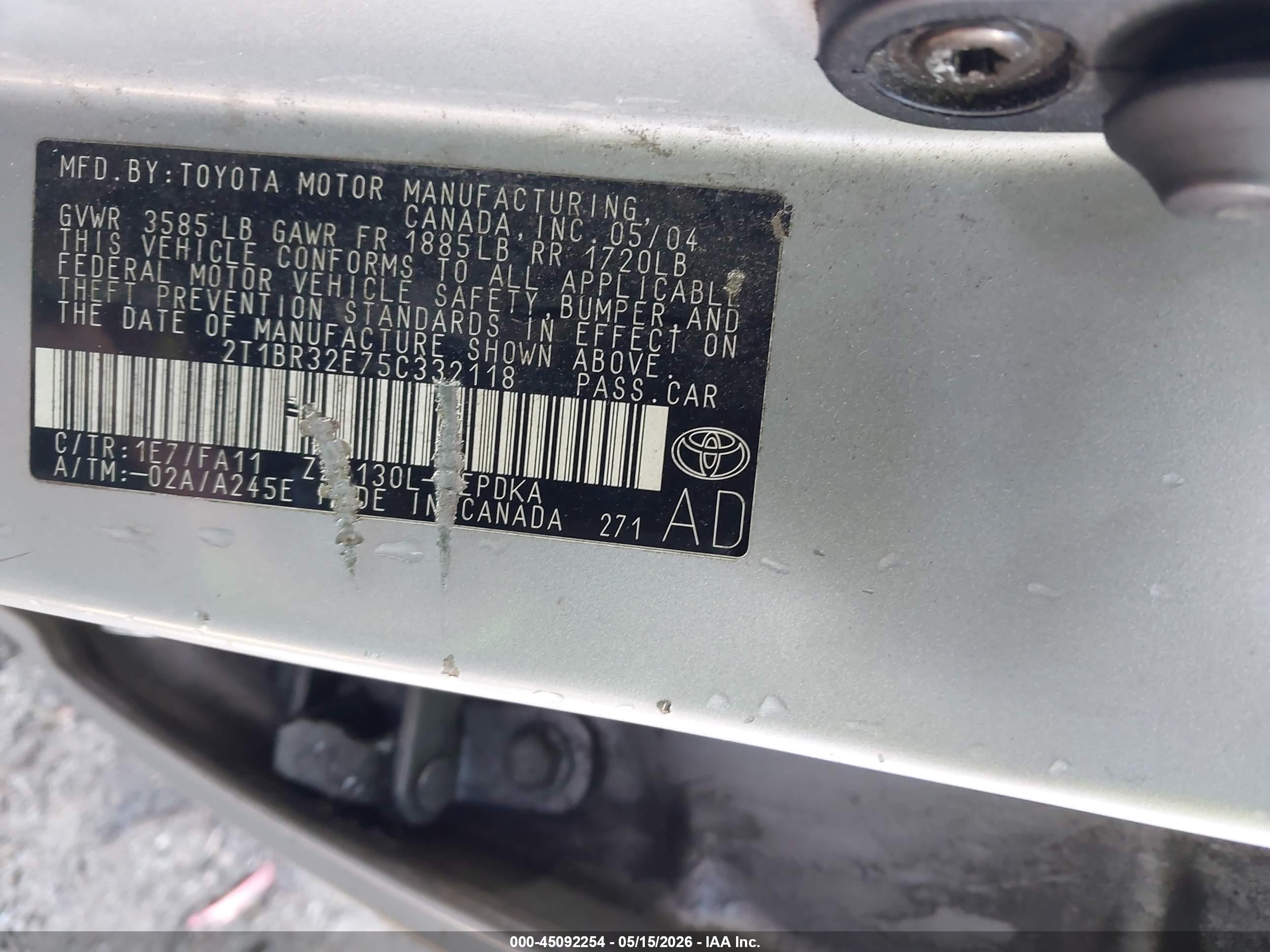 2005 Toyota Corolla Ce Silver vin: 2T1BR32E75C332118