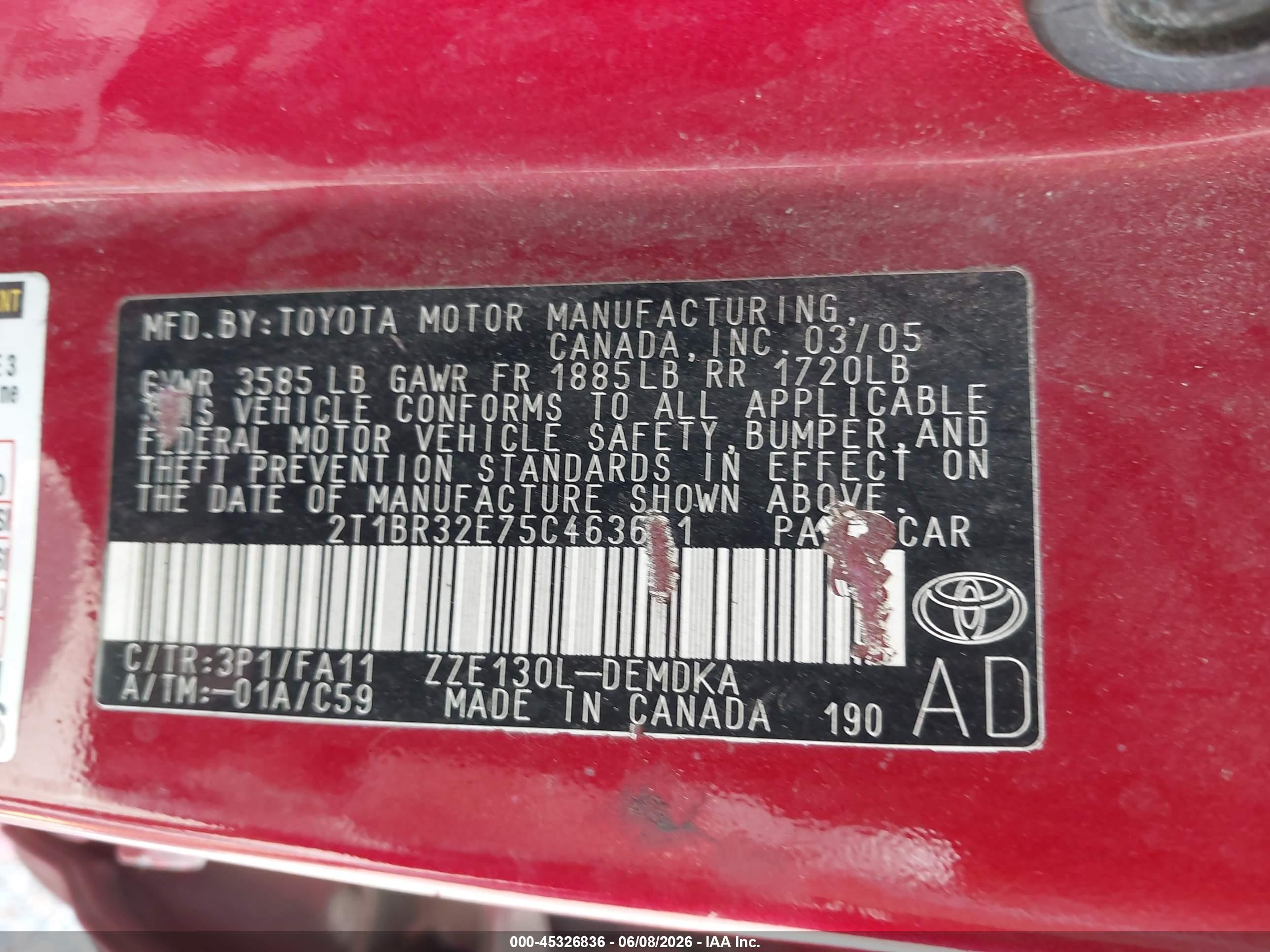 2005 Toyota Corolla Ce Orange vin: 2T1BR32E75C463601