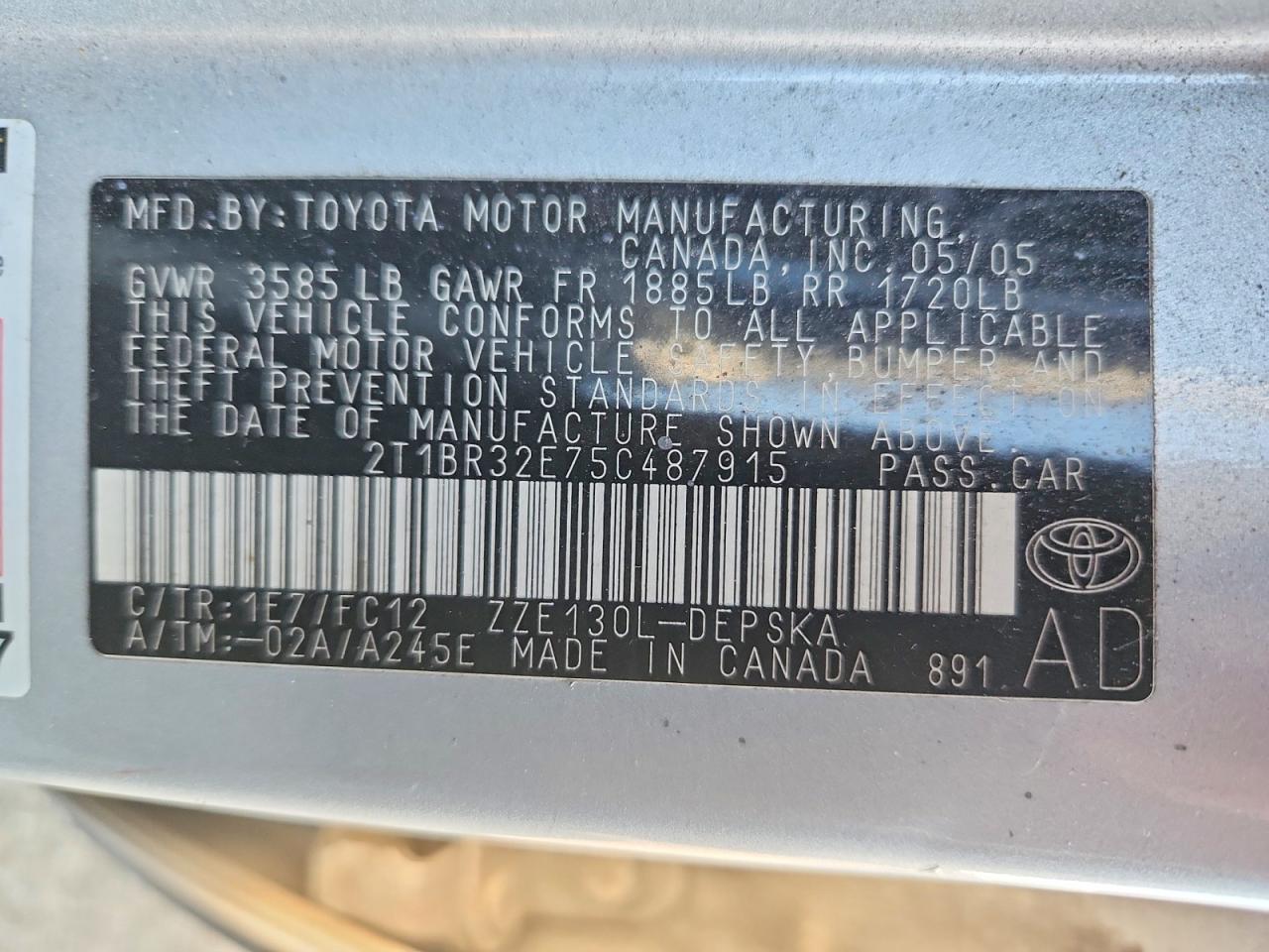2005 Toyota Corolla S Gray vin: 2T1BR32E75C487915