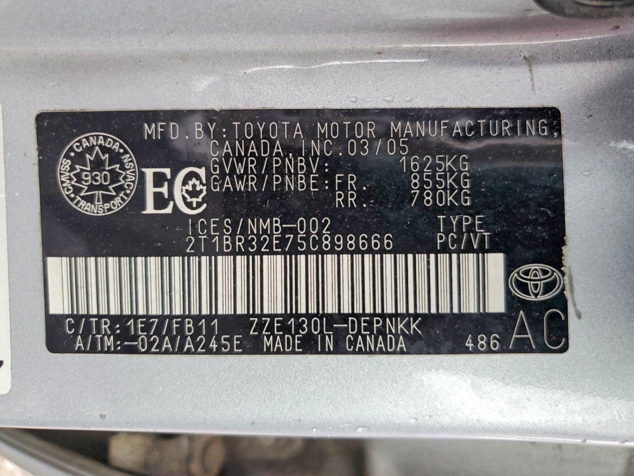 2005 Toyota Corolla Ce Silver vin: 2T1BR32E75C898666