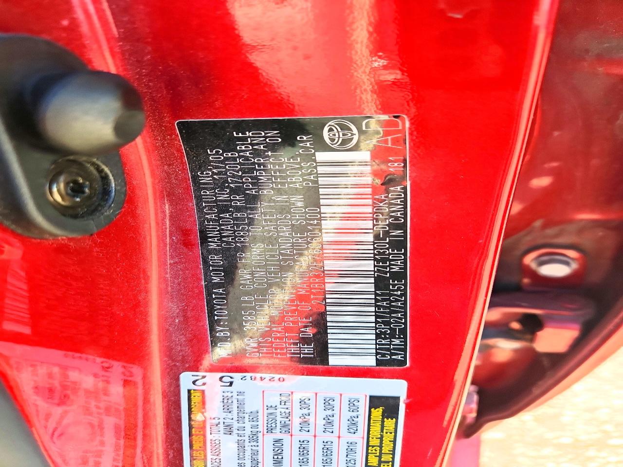 2006 Toyota Corolla Ce Red vin: 2T1BR32E76C601400