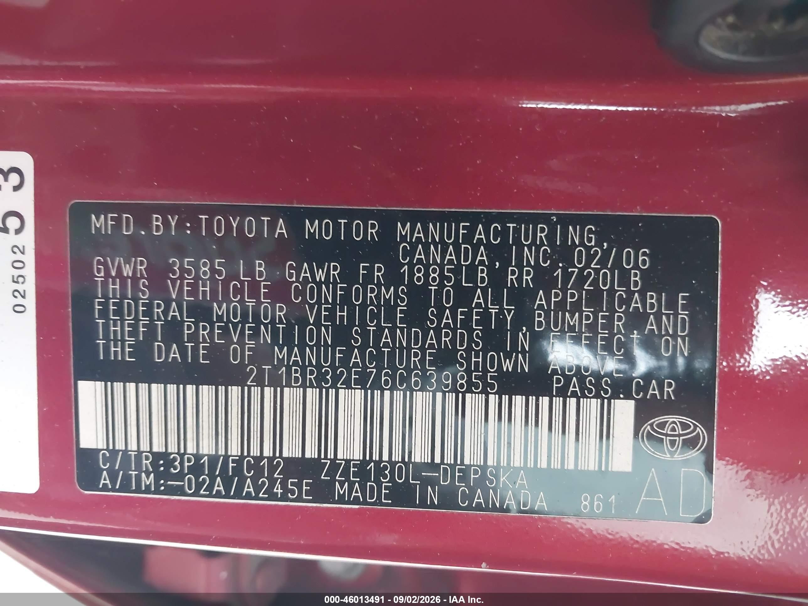 2006 Toyota Corolla S Red vin: 2T1BR32E76C639855