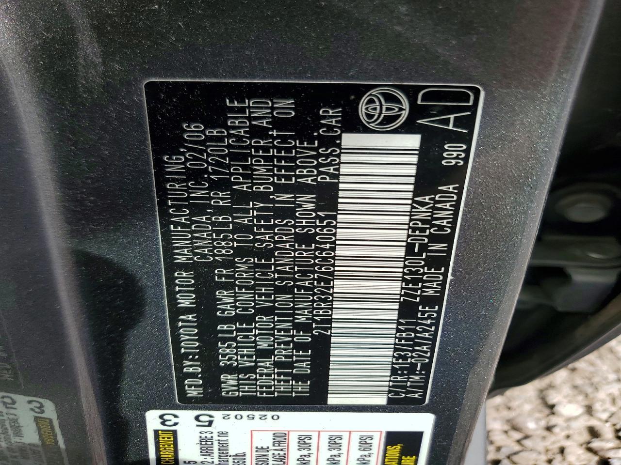 2006 Toyota Corolla Le Серый vin: 2T1BR32E76C640651