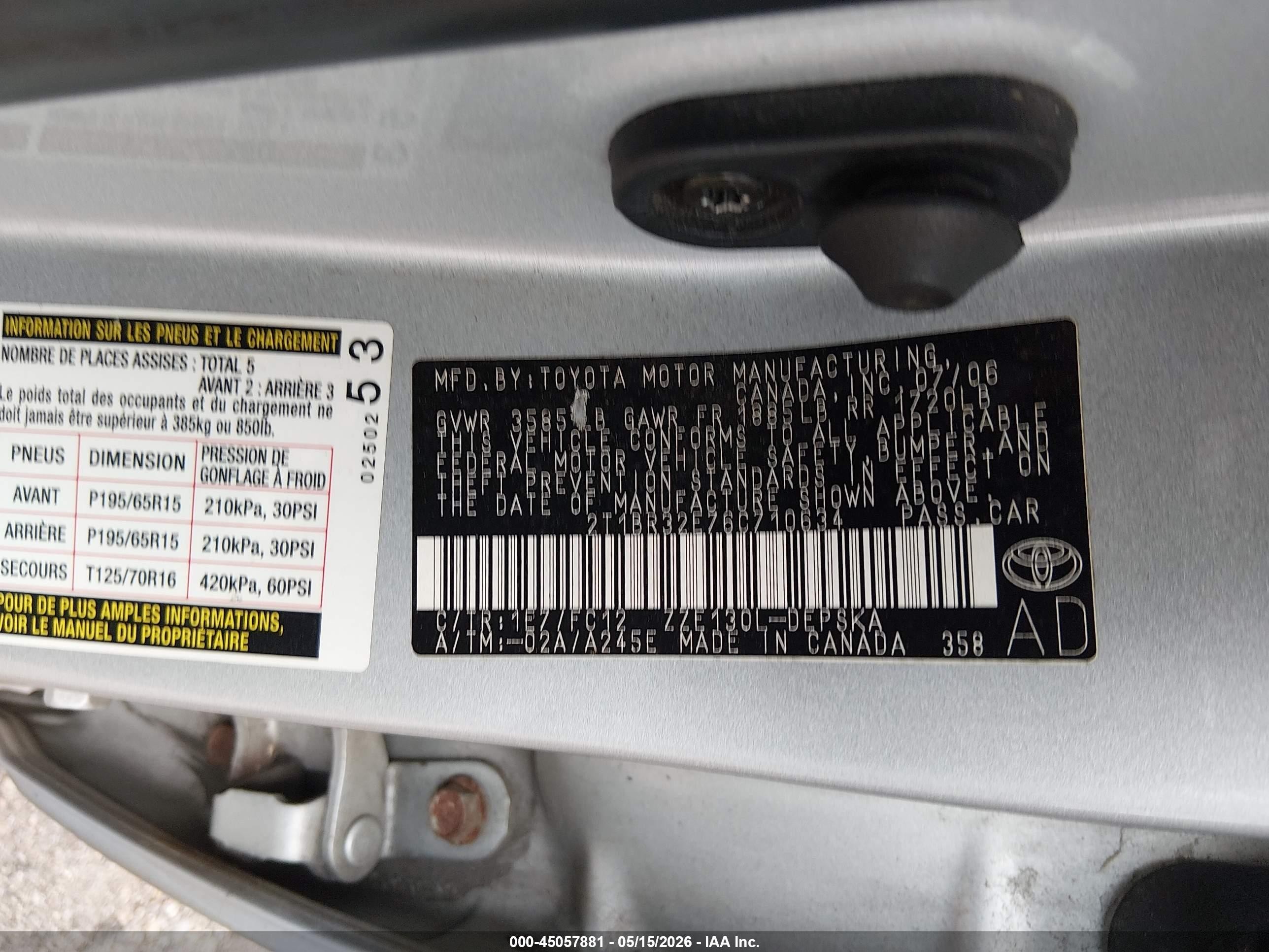 2006 Toyota Corolla S Silver vin: 2T1BR32E76C710634