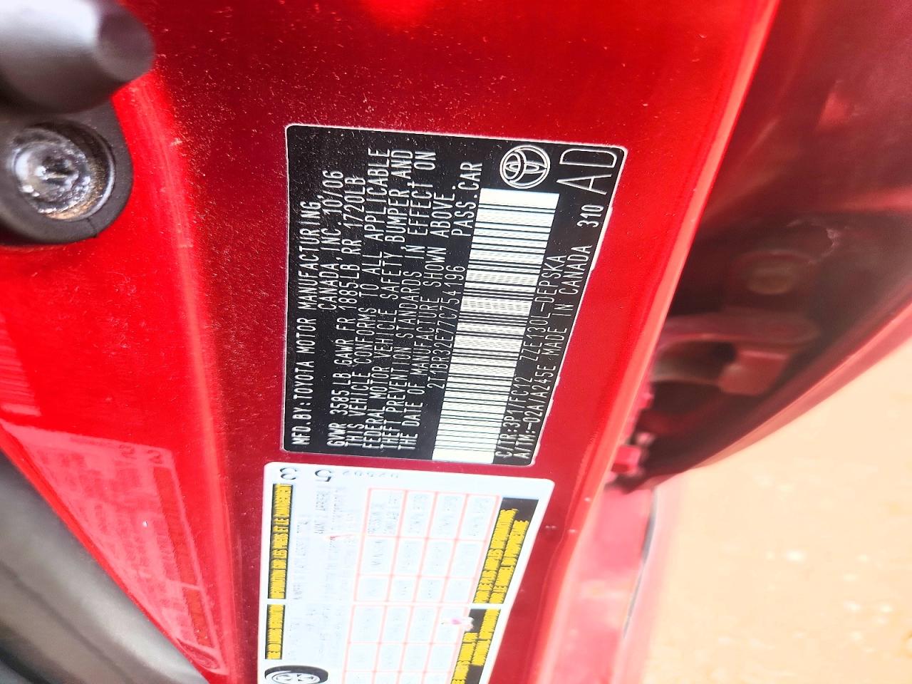 2007 Toyota Corolla S Red vin: 2T1BR32E77C754196