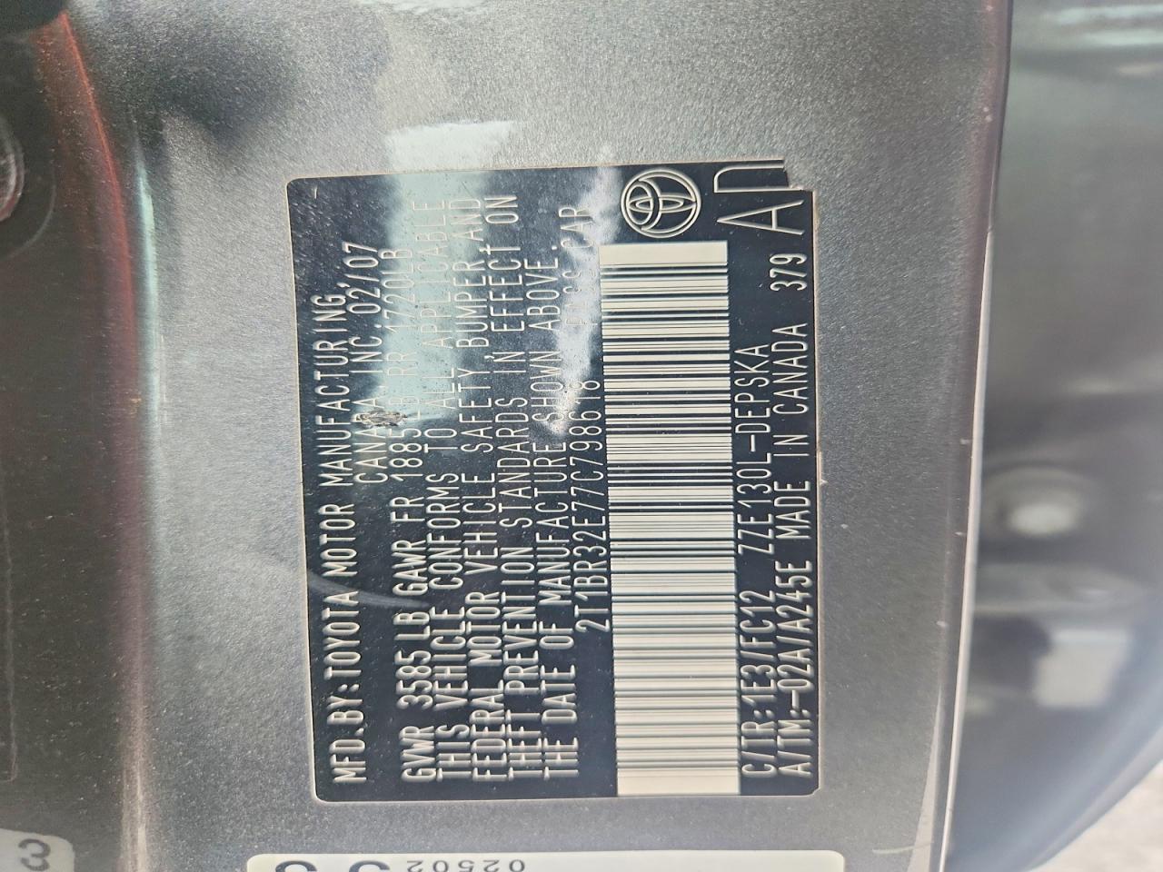 2007 Toyota Corolla S Gray vin: 2T1BR32E77C798618