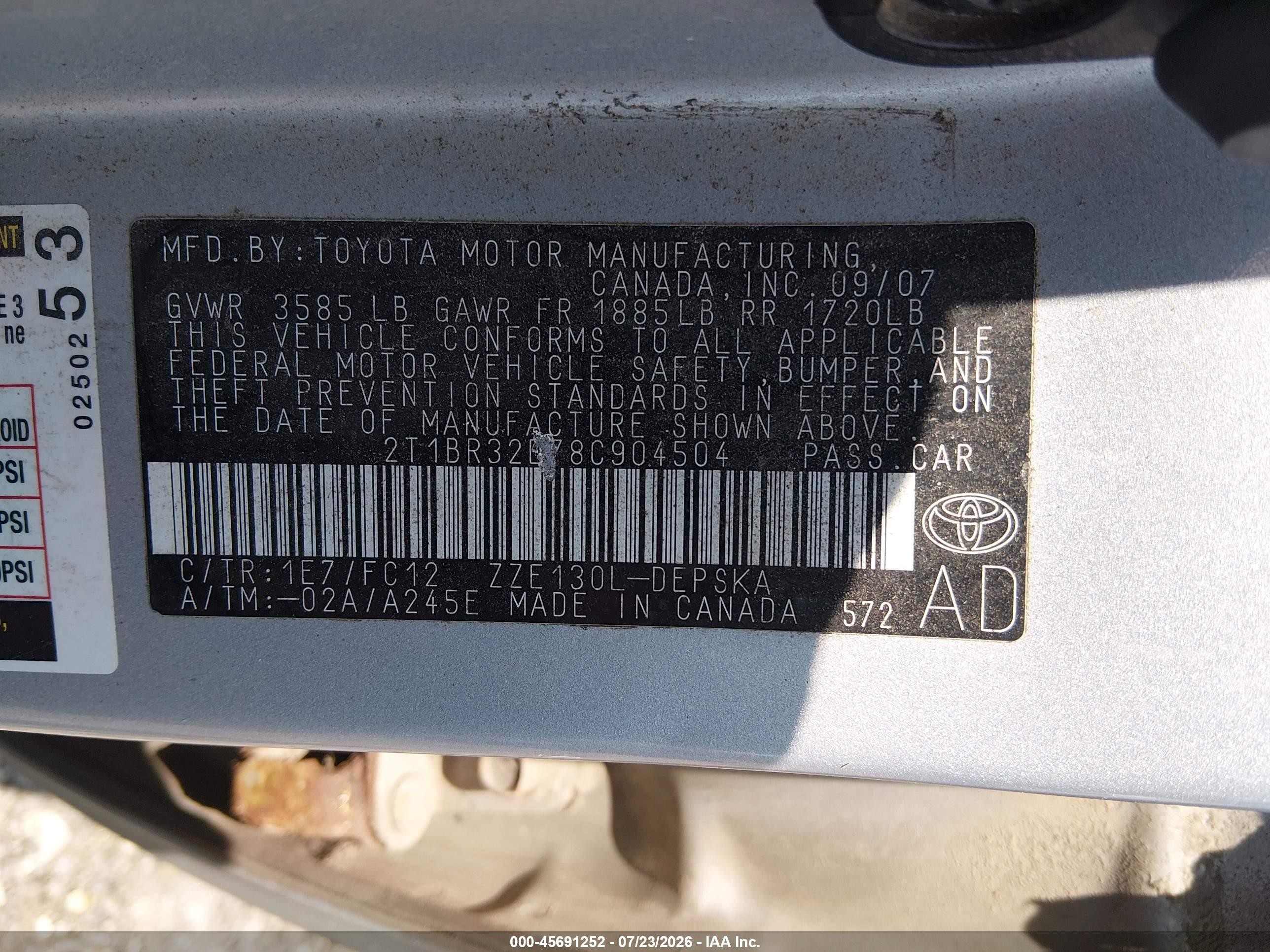 2008 Toyota Corolla S Silver vin: 2T1BR32E78C904504